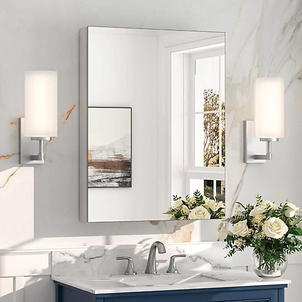 Single Mirror Bathroom Cabinet - White