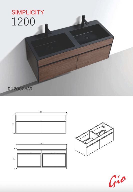 GIO Simplicity 1200mm Wall Hung Vanity with Charcoal Basin