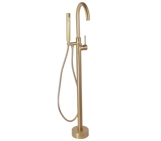 Neo Freestanding Bath Mixer Brushed Brass